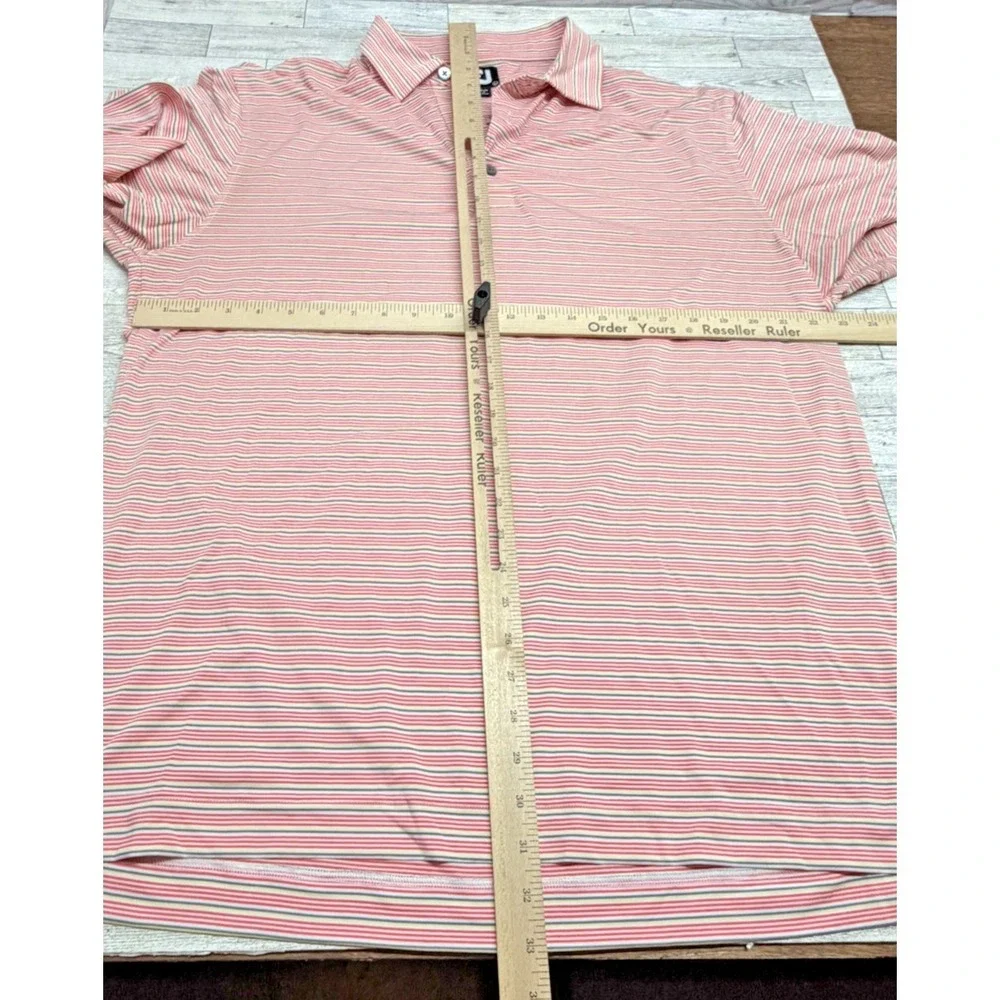 FootJoy Polo‎ Shirt Mens LARGE Pink Grey White Striped Performance Golf Stretch